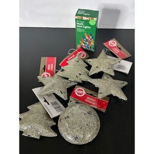 Bulk Lot Christmas Ornaments Mini Lights Gold Glitter Pearl Christmas House